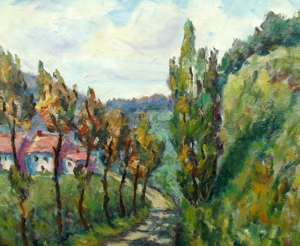Mid Century Signed French Impressionist Landscape Oil Painting Mid Century Signed French Impressionist Landscape Oil Painting