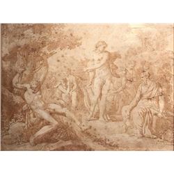 18th Century Italian Old Master Ink Drawing Nude Bacchanale Orgy Scene
