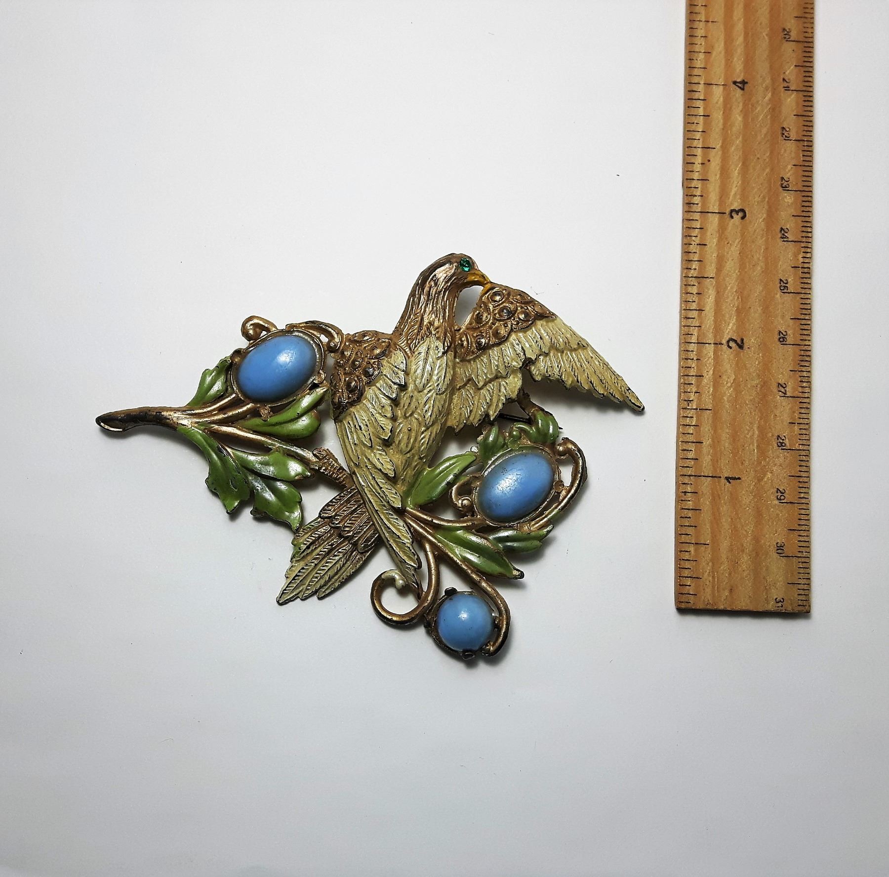 16 LARGE VINTAGE ENAMELED PEWTER BIRD