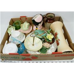 ESTATE FLAT WITH MILK GLASS CANDLE HOLDERS, AND