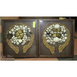 PAIR OF FRAMED PICTURES MADE OF SHELLS 16X17.