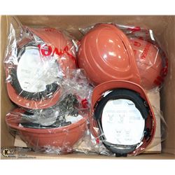 BOX OF BROWN HARD HATS