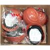 BOX OF BROWN HARD HATS