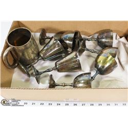 BOX W/BEER MUGS & 7 SILVER PLATED