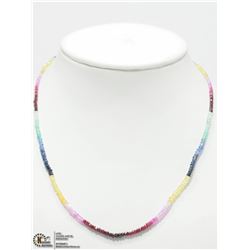 5) 14K YELLOW GOLD GEMSTONE RAINBOW BEAD NECKLACE
