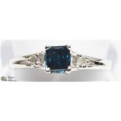 9) 14K WHITE GOLD BLUE & WHITE DIAMOND RING