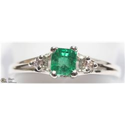 11) 10K WHITE GOLD EMERALD AND DIAMOND RING