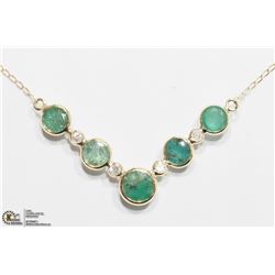 19) 10K YELLOW GOLD EMERALD DIAMOND NECKLACE
