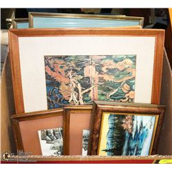 ESTATE BOX OF ASSORTED FRAMED PICTURES