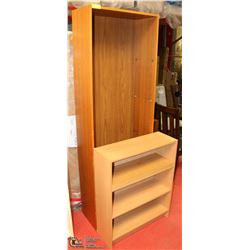 GROUP OF 2 ASSORTED WOOD TONE SHELVES AS IS