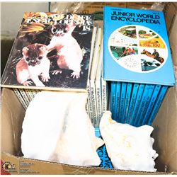 BOX OF WILDLIFE BOOKS, JR WORLD ENCYCLOPEDIAS