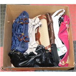 BOX W/10 PURSES MOSTLY LEATHER INCL. A
