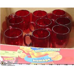 SET OF 9 RED ITALIAN BLOWN GLASS CUPS.
