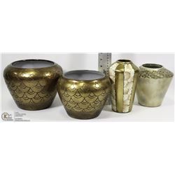 LOT OF 4 GOLD LEAF AND SHELL VASES/PLANTERS