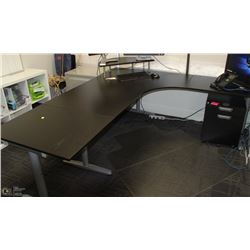 3 SECTION BLACK & GREY DESK WITH DESKTOP SHELF