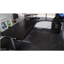 3 SECTION BLACK & GREY DESK WITH DESKTOP SHELF