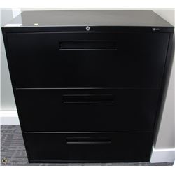 3 DRAWER BLACK LATERAL FILE CABINET, 36X18X41