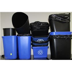 LOT OF 19 GARBAGE & RECYCLE BINS OF VARIOUS SIZES