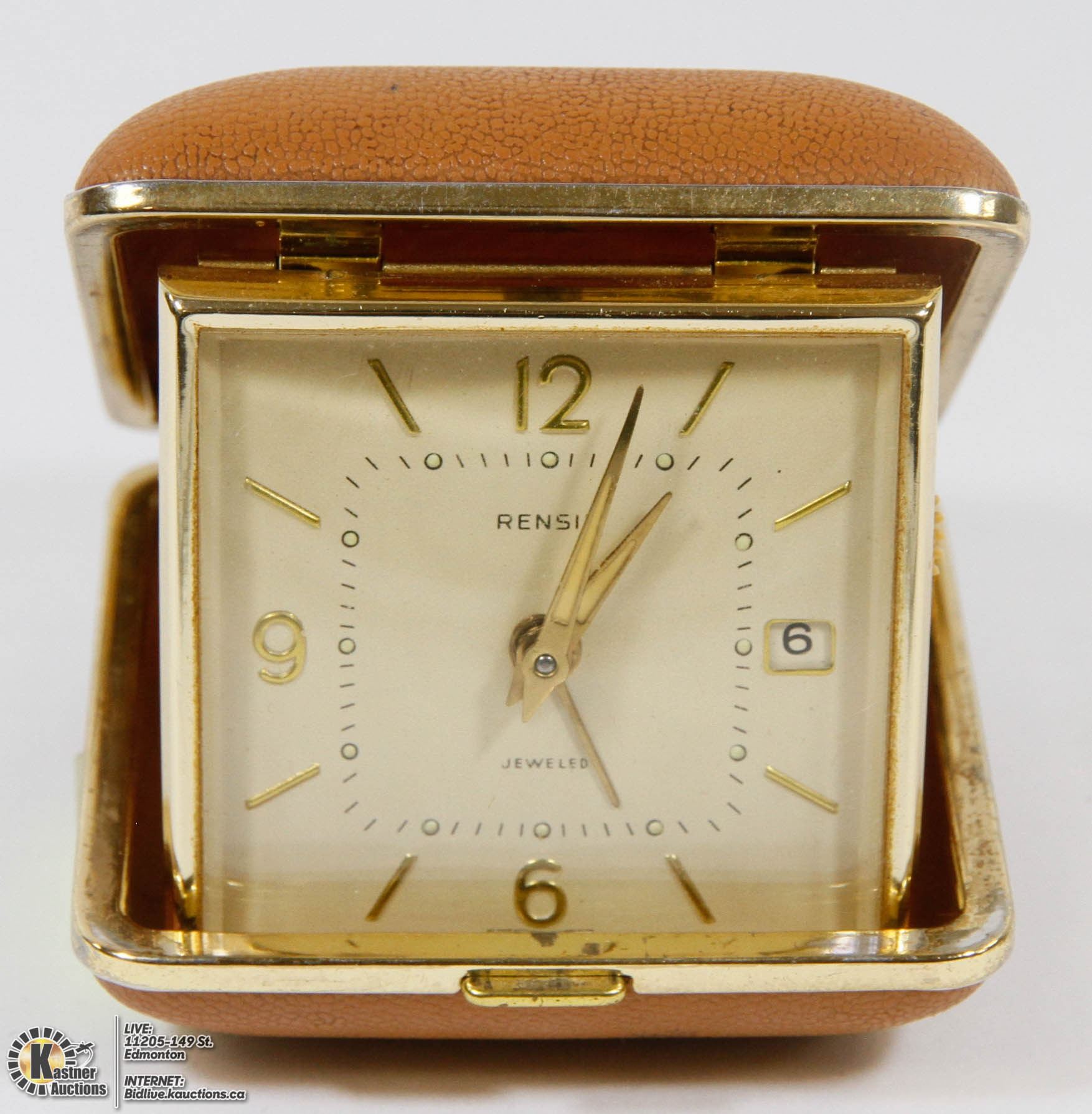 VINTAGE RENSIE JEWELED TRAVEL ALARM CLOCK