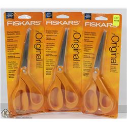 LOT OF 3 NEW FISKARS ORANGE HANDLED SCISSORS