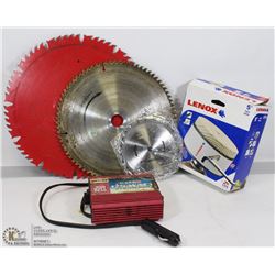 BOX WITH NEW LENOX HOLE SAW, CUT OFF SAW BLADES &