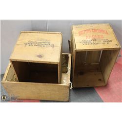 THREE WOOD APPLE CRATES