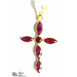 9) 18K YELLOW GOLD RUBY CROSS PENDANT