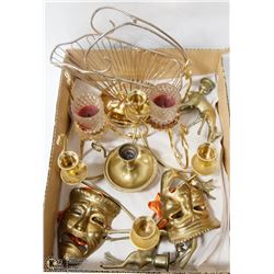 FLAT W/PARTYLITE BRASS CANDLE HOLDERS &