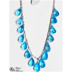 28) 10K WHITE GOLD BLUE TOPAZ BRIOLETTE NECKLACE