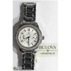 30) BULOVA STAINLESS STEEL WOMEN'S CRYSTAL WATCH