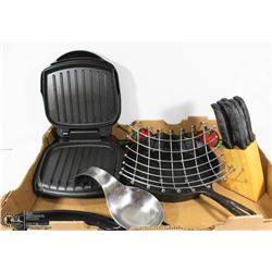 KITCHEN LOT INCL GEORGE FOREMAN GRILL, SLEAB KNIFE