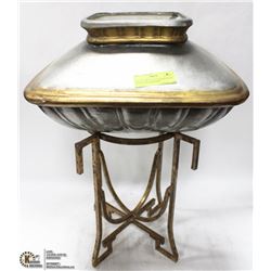 SQUARE METALLIC VASE/PLANTER WITH SOLID IRON BASE