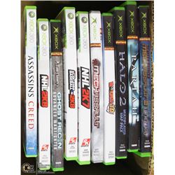 BOX OF 10 XBOX GAMES INCL HALO 2, NHL, MLB,