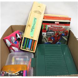 FLAT OF PENCIL CRAYONS, WAX CRAYONS, FELTS, MAGIC