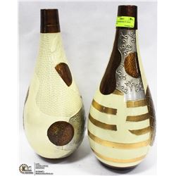 LOT OF 2 SHOWROOM 14" GOLD ABSTRACT TEXTURED VASES