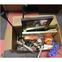 BOX OF ASSORTED HOME DECOR ITEMS