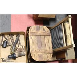 2 FLATS OF ANTIQUES INCL WASHBOARD,MAILBOX