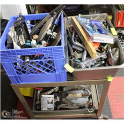 2 TIER ROLLING STAINLESS STEEL CART W/ 3 BINS OF