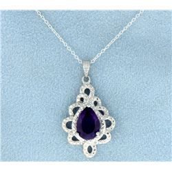 Amethyst and Diamond Sterling Pendant with Chain