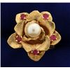 Image 1 : Vintage Ruby and Pearl Flower Ring