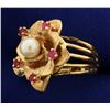 Image 2 : Vintage Ruby and Pearl Flower Ring