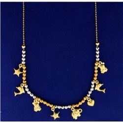 14k Yellow and White Gold Animal Charm Necklace