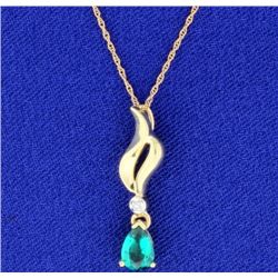 Lab Emerald and Diamond Pendant with Chain