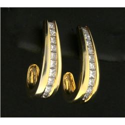 1 Carat Princess Cut Diamond J Shaped Dangle Earrings