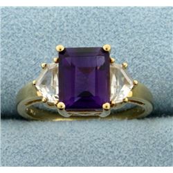 Amethyst and CZ Ring in 10k Yellow Gold