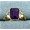 Image 1 : Amethyst and CZ Ring in 10k Yellow Gold