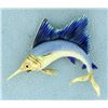 Image 1 : 14k Gold Enameled Sailfish Pin