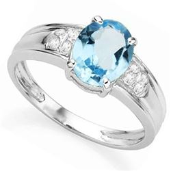 Sky Blue Topaz Ring with Diamond Accent in Sterling Silver