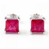 Image 1 : Lab Ruby Princess Cut Square Stud Earrings 5MM in Sterling Silver