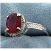 Image 2 : Lab Ruby Oval Cut 7x9MM and Diamond Ring Vintage Style in Sterling Silver